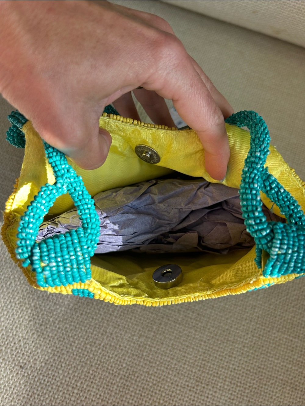 NWT Handmade Beaded Sardines Hand Bag Novelty Fish Purse Turquoise Yellow - Picture 6 of 6